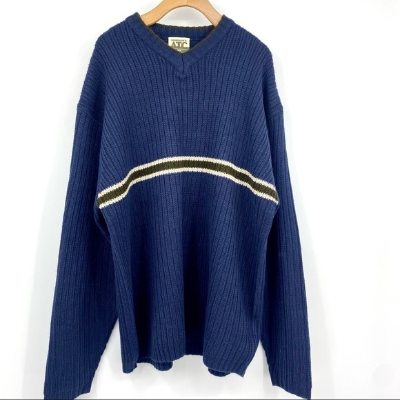 Adirondack Trading Company men’s navy chunky knit V neck sweater XL - Picture 1 of 5